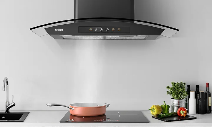 Black Kitchen Hood with Glass Features