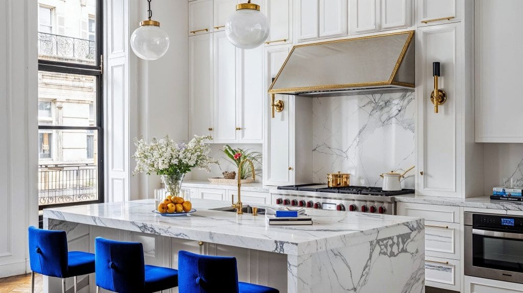 Luxury Kitchen Cart on Wheels With Marble Top