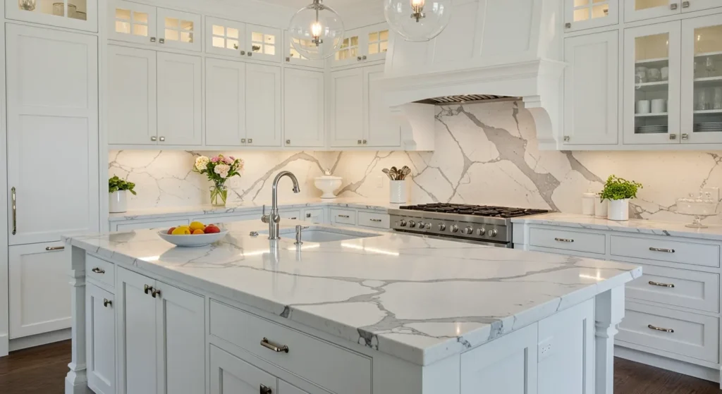 White Cabinet Kitchen with Quartz Countertops