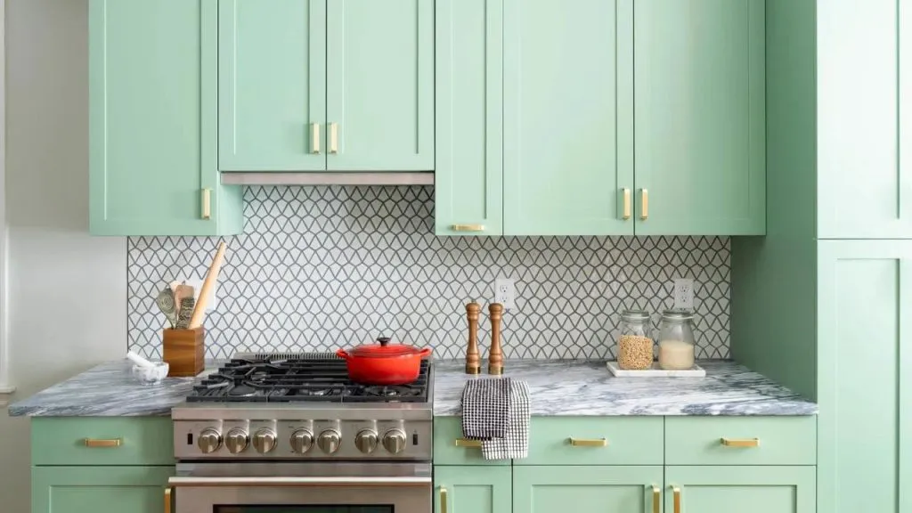 Light Green Cabinets in Kitchen to Brighten Small Spaces