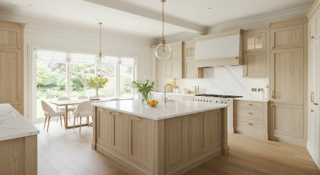 White Oak Upper Cabinets with Painted Lower Cabinets