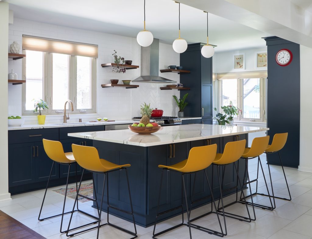 Blue Kitchen Island With Seating for a Pop of Color