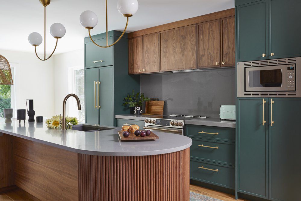 Minimalist Kitchens with Dark Green Kitchen Cabinets