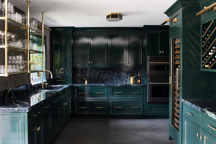 Dark Green Kitchen Cabinets with Luxury Finishes